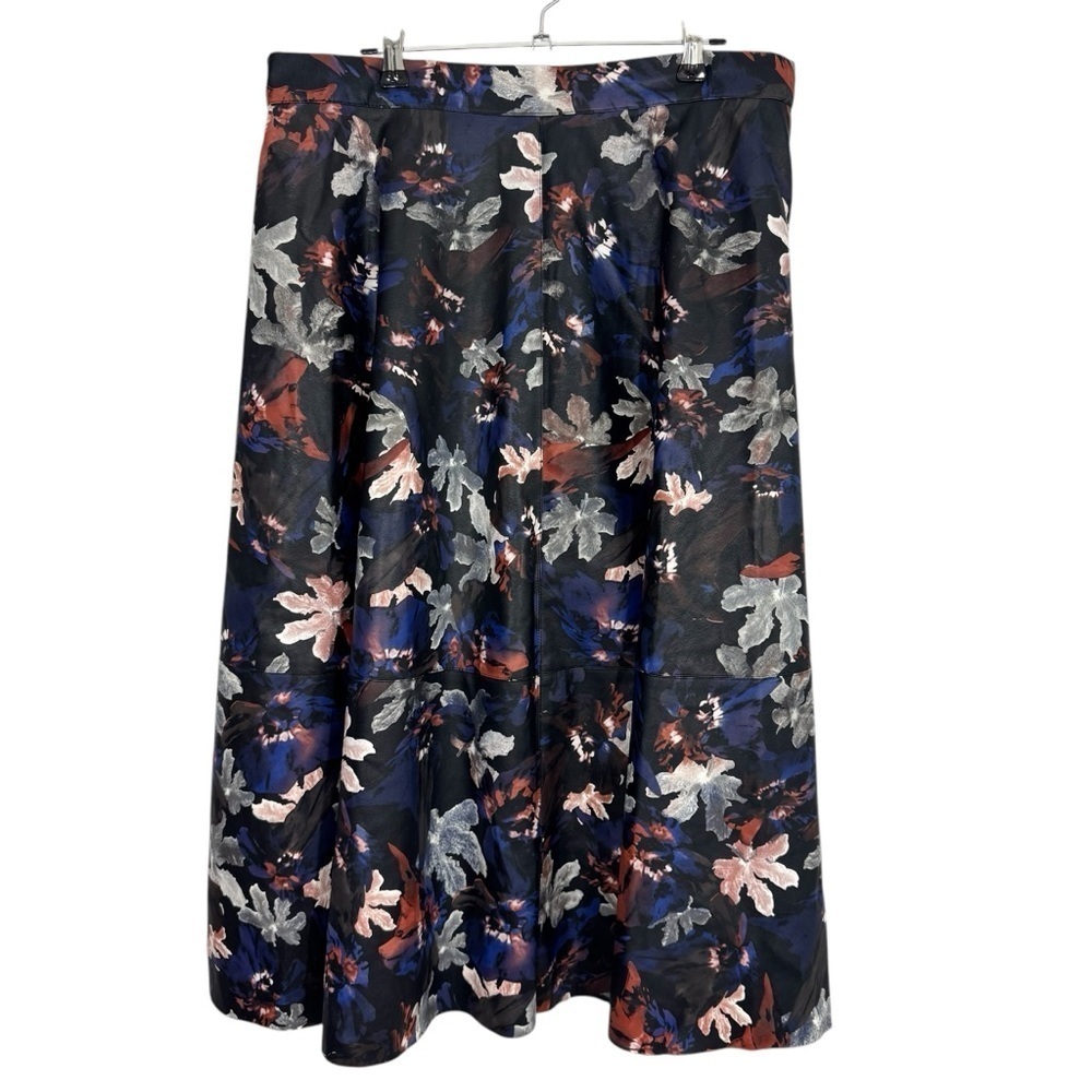 Eloquii Faux Leather Midi Skirt Sz 14 Dark Floral A-Line